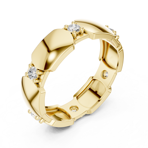 Bague de luxe géométrique à maillons diamantés en or jaune avec accents ronds brillants et design contemporain - Product Image 4