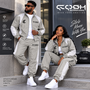 Men <b>women</b> gray white <b>tracksuit</b> set sporty full zip jacket matching pants autumn sportswear breathable polyester outdoor wear - Product Image 5