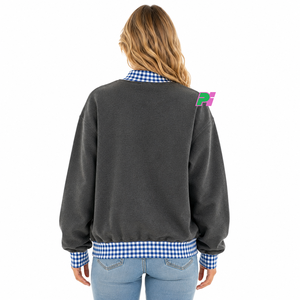 เสื้อสเวตเชิ้ตคอเต่าแบบสั่งทำสำหรับผู้หญิง พร้อมตัวอักษรลายตารางและขอบยางยืด ผ้าฝ้าย เสื้อสเวตเชิ้ตคอเต่าทรงโอเวอร์ไซส์ เสื้อผ้าฤดูใบไม้ร่วง - Product Image 2