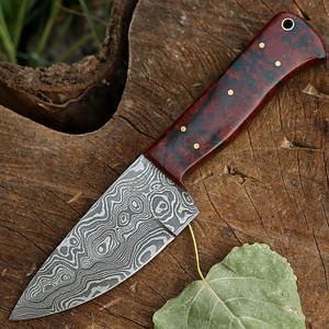 Couteau d'extérieur en acier de Damas avec manche en bois et lame multicouche, idéal pour le camping et la collection - Product Image 2