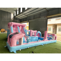 Château gonflable commercial 6M rose et bleu avec toboggan, zone de saut et piscine aquatique pour fêtes d'enfants en extérieur