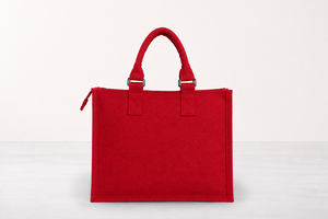 Red Jute Tote Bag With Zipper Closure And Front Pockets Minimalist Design For Daily Use - Product Image 6