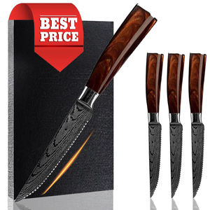 10 Pcs <b>Knife</b> <b>Set</b> Damascus Kitchen <b>Knife</b> Laser Pattern Stainless Steel with Brown Resin Handle Factory Wholesale - Product Image 2