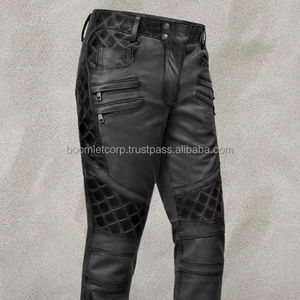 Pantalones de Cuero Genuino Casuales de Cintura Alta para Hombre, Estilo Motero, con Botones, Cordones Negros, Impermeables y Transpirables, de Tela Gruesa - Product Image 1