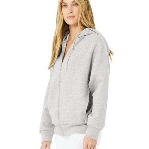 Tela suave 350 GSM Mujeres Oversize Plain Zip Up sudaderas con capucha Buena calidad 100% Algodón Fleece Pullover Mujeres Sudadera con capucha - Product Image 2