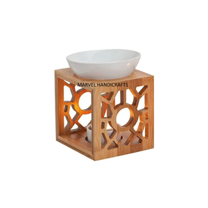 Premium Wooden Bakhoor Burner with <b>Ceramic</b> Oil <b>Diffuser</b> Bowl Handmade Aromatherapy Incense Burner Tealight Wax Warmer Home Decor - Product Image 3