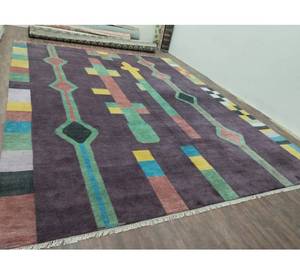 Modern Geometric Area Rug Rectangle Wool Acrylic Tufted Non-Slip Rubber Backing Living Room Use - Product Image 2