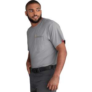 T-shirt de travail personnalisé pour homme, manches courtes, poche, rouge - Product Image 2