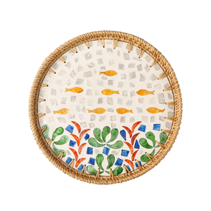 Custom Woven Rattan <b>Tray</b> with Mother of Pearl Details for Wholesale Market - Product Image 2