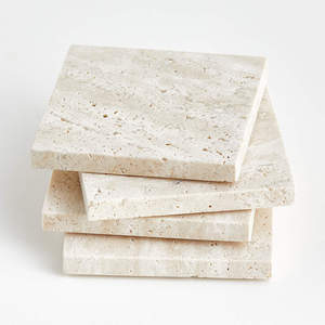 Honed Beige Travertine Square Stone <b>Coaster</b> Set | Premium Cream Limestone Coffee <b>Table</b> & Executive Desk Accessory - Product Image 3