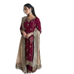 Ensemble élégant de pantalon palazzo et de dupatta pour femmes, avec broderie lourde, pour les occasions de fête - Product Image 1