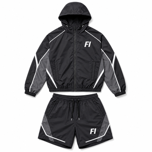 Vestes zippées avec logo personnalisé et ensembles de shorts en nylon, ensemble de survêtement léger en nylon, ensemble de jogging 2 pièces, coupe-vent, vestes pour hommes - Product Image 2