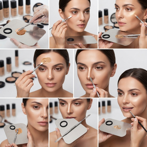 จานผสมเครื่องสำอางสแตนเลสแบบมืออาชีพ พร้อมไม้พายสำหรับผสม - Product Image 3