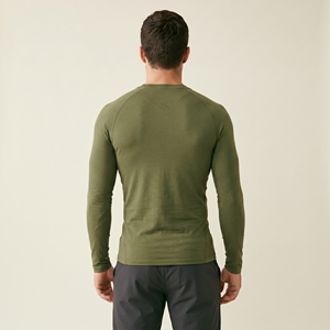 Chemise de compression à manches longues pour homme, vert olive, séchage rapide, coupe ajustée, col rond, vêtements décontractés - Product Image 2
