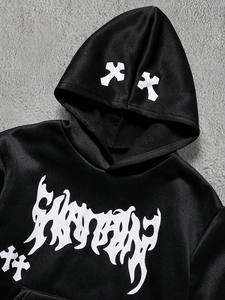 Conjunto de Sudadera con Capucha y Pantalones Deportivos de Pierna Recta con Estampado de Grafiti Gótico de Invierno para Adultos Unisex, con Bolsillos Laterales y Cierre de Cremallera, Ligero - Product Image 5