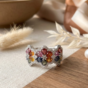 Fine Jewelry Diamond HongKong Gemstone 18k White Gold High Quality Diamond Jewellery Muti Colour Sapphire Band Ring for Wedding - Product Image 1