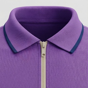 Polo à manches courtes pour homme, couleur violette, avec poche, design tricoté uni, coupe classique - Product Image 4