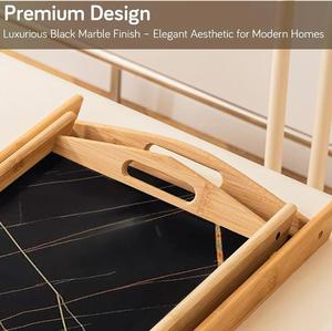 Set 2 Rattan Wood Kitchen <b>Storage</b> Trays Rectangle Polished Finish Dishwasher Safe <b>Table</b> Use Food Drink Serving Multifunctional - Product Image 3