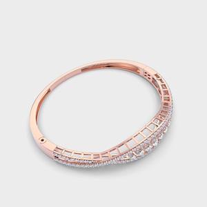 Bracelet jonc Avina Jewels en or jaune/blanc/rose 14 carats avec diamant de laboratoire taille marquise et pavé de feuilles, certifié IGI, luxe - Product Image 6