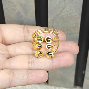 Natural Raw Emerald and Raw Ruby Adjustable <b>Ring</b> Solid Brass 18k Gold Plated Three Layered Band <b>Open</b> <b>Ring</b> Unisex Wear Jewelry - Product Image 6