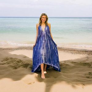 Vestido Maxi Tie Dye de Marca Privada OEM, Diseño Elegante con Patrón Sólido, Sin Mangas, para Vacaciones, Exportador Indio, 100% Algodón, Cuello en V - Product Image 1