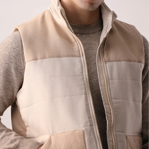 <b>Men's</b> Sleeveless Fleece <b>Vest</b> Mandarin Collar Zipper Closure Solid Color Autumn Breathable Polyester Cotton Mix - Product Image 4