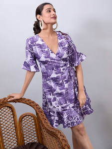 เดรสทรงเอลายดอกไม้ขายดีที่สุด ชุดเดรสผ้าเครปสำหรับผู้หญิง มีไซส์สั่งตัดได้ ราคาไม่แพงจากอินเดีย - Product Image 3