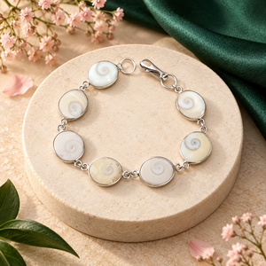 925 Sterling <b>Silver</b> Classic Shell Disc Link Bangles Oval <b>Beaded</b> Chain for Everyday Party Wear - Product Image 4