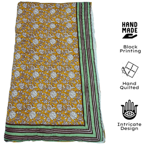 Premium 100% Cotton 300tc Floral <b>Quilt</b> Reversible Block Printed <b>Indian</b> Boho Eco-Friendly All Season Customizable Home Hotel - Product Image 2