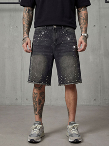 Shorts en jean pour hommes, ourlet brut, mi-longs, style streetwear, jorts, effet vieilli, vintage, hiver, séchage rapide, motif 3D, vente en gros, personnalisé, en vrac - Product Image 3