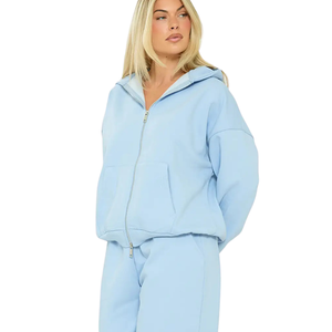 Womens Zip Hoodie Tracksuit Sets Relaxed Sweatshirt Wide Leg <b>Trousers</b> Drawstring Waist Casual Two Piece Lounge Outfits Wholesale - Product Image 5