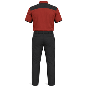 Ensemble de vêtements de travail personnalisés rouge et noir à manches courtes et pantalon cargo pour le personnel des installations industrielles, vente en gros, fabricant OEM - Product Image 3