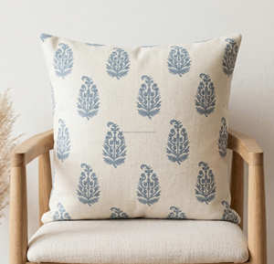 <b>Blue</b> Decorative Hand Block Print Cushion Cover Allover Floral <b>Throw</b> Pillow Coastal Farmhouse Decor - Product Image 1