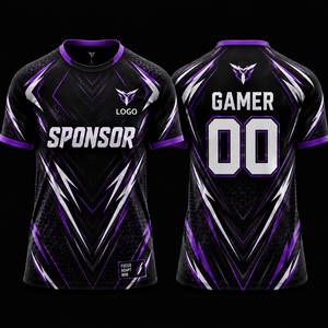 Jersey Deportivo Sublimado Negro y Morado, Cuello Redondo, Secado Rápido, Poliéster, Unisex, Diseño 00 para Gamers Adultos - Product Image 6