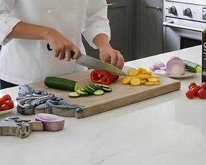 Tabla de Cortar Artesanal de Madera con Diseño Rectangular Largo, Detalle de Incrustaciones Florales Dobles, Duradera, Apta para Alimentos, Plato para Servir en la Cocina - Product Image 5