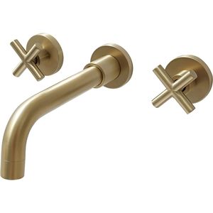 Rubinetto da Bagno a Doppia Maniglia Montato a Parete in Oro Spazzolato, Elegante Accessorio per Vasca e Doccia - Product Image 1