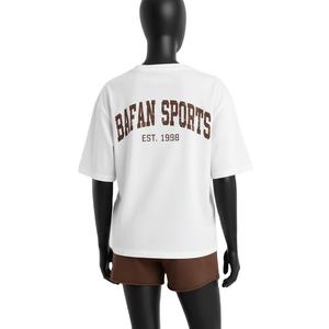 Conjunto de Camiseta y Pantalones Cortos de Felpa de Algodón Premium para Mujer, Color Blanco, con Estampado Puff, Parche Bordado con Logotipo, 100% Algodón - Product Image 2