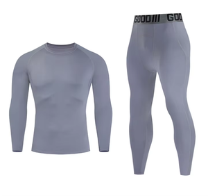 Men's Olive <b>Green</b> Compression Set Crew Neck Long Sleeve <b>Top</b> And Pants Quick Dry Breathable Spandex Polyester All Seasons Solid - Product Image 4