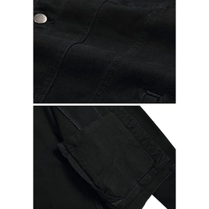 2026 Men's Black <b>Denim</b> <b>Jacket</b> Regular Fit Button Fly Solid Color Casual Autumn Topstitch Woven Fabric - Product Image 4