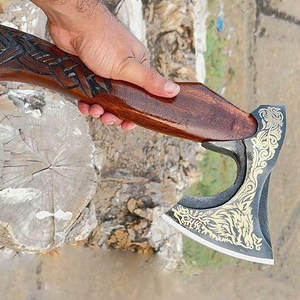 Handcrafted Industrial Grade Viking <b>Axe</b> Carbon Steel Blade Engraved Head Leather Binding <b>Wooden</b> for Outdoor Camping Survival Use - Product Image 4
