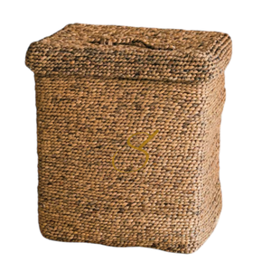 Large Laundry <b>Basket</b> with Lid – Decorative Woven Brown <b>Basket</b> – <b>Rectangular</b> Laundry Hamper – Boho <b>Basket</b> Handmade from Water Hya - Product Image 2