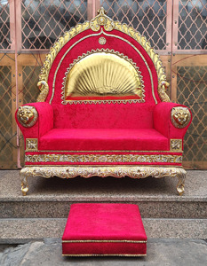 Royal Maharaja Singhasan Throne Chair <b>Footstool</b> Velvet Upholstered Traditional Vintage Wedding Event Seating Metal Frame Indoor - Product Image 3