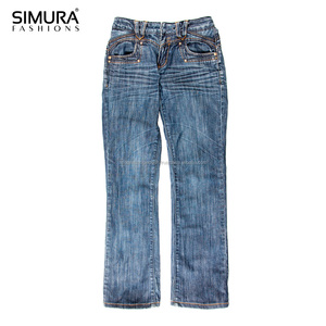 Jean en denim délavé coupe droite taille mi-haute pour femme SIMURA, coupe régulière, longueur complète, style décontracté vintage, en coton - Product Image 2