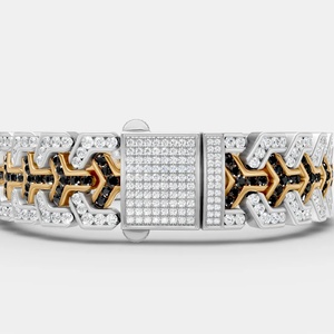 Pulsera de Eslabones Geométricos Ovalados con Circonita Cúbica de Dos Tonos para Hombre y Mujer, Joyería para Fiestas - Product Image 2