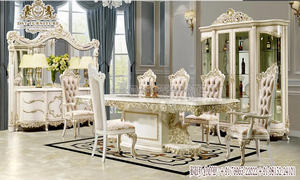 ห้องรับประทานอาหารฝรั่งเศสเฟอร์นิเจอร์เคลือบเงาสีขาวทองดีไซน์อิตาลีเฟอร์นิเจอร์สไตล์คลาสสิกอินเดียใบไม้ทอง - Product Image 4