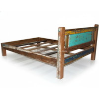 Lit double pliable minimaliste DIVADI en teck massif de bateau récupéré, tête de lit démontable, couleur naturelle, écologique et durable