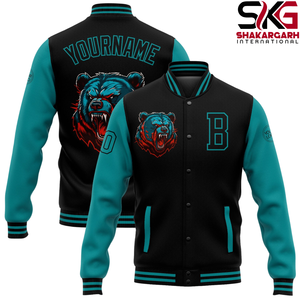 Custom <b>Men's</b> Varsity Jacket <b>White</b> Letterman <b>Coat</b> Contrast Color Collar Zipper Regular Fit Team Name Custom Logo - Product Image 2