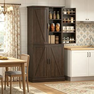 Mobiletto Moderno Rustico Stile Fienile 76 cm x 39,9 cm x 183 cm in Rovere e MDF con Ripiani Regolabili per Cucina - Product Image 1