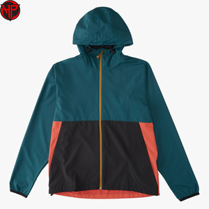 Chaqueta cortavientos para hombre con bloques de color, con capucha y cremallera, ligera, para exteriores, ropa de invierno, chaqueta de golf con logo personalizado. - Product Image 4