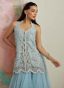 <b>Light</b> <b>Blue</b> Silk <b>Lehenga</b> Choli Set Floor-Length Traditional Indian Pakistani Party Wear for Women Quick Dry Wrinkle Free Features - Product Image 3
